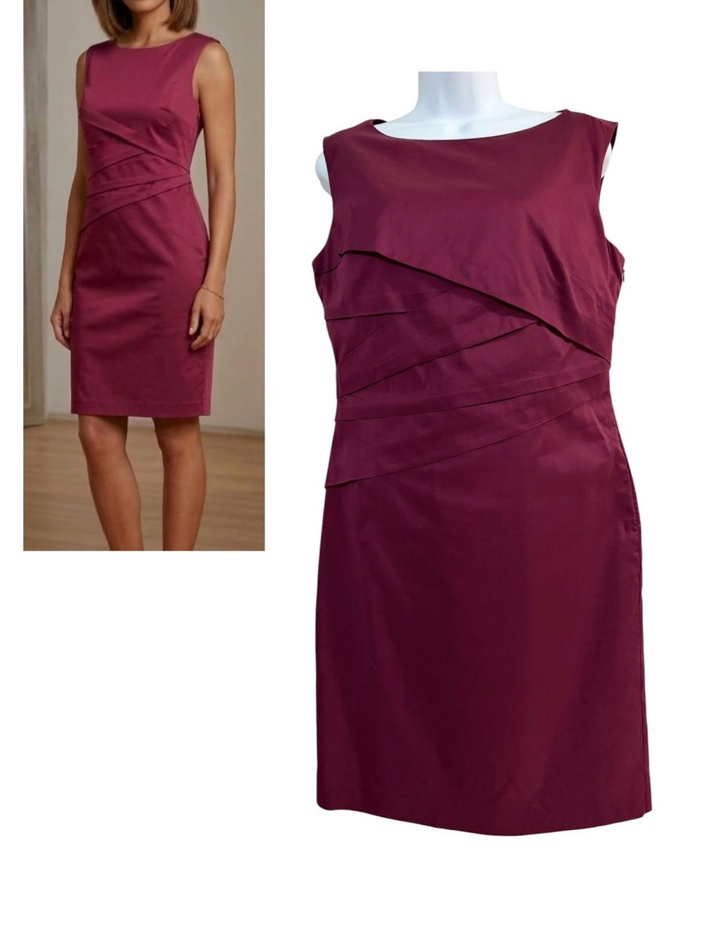 Ann Taylor Burgundy Sleeveless Dress Size 8 Sheath Structured Business Office